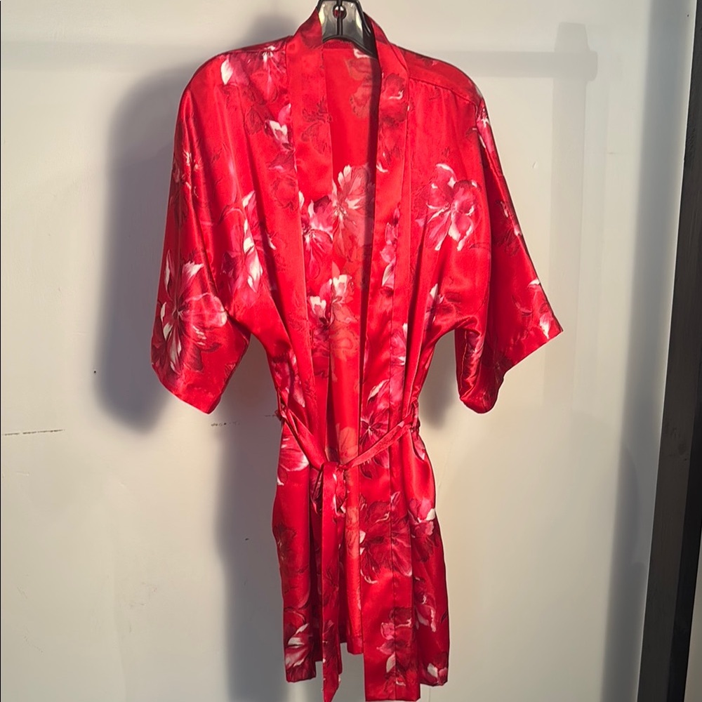 Red robe with pink and white flowers